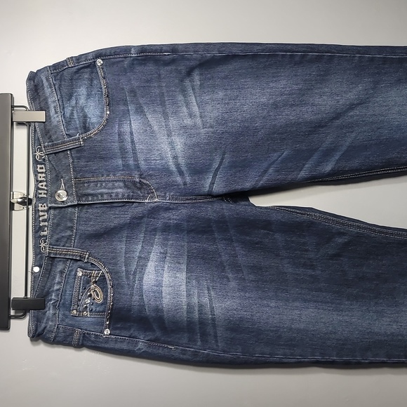 Live Hard Play Hard Embellished Bling Western Cow Girl Boot Cut Jeans - Picture 2 of 10